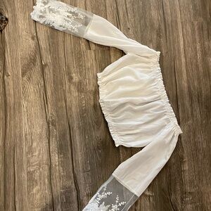 White Off-Shoulder Top with Sheer Sleeves